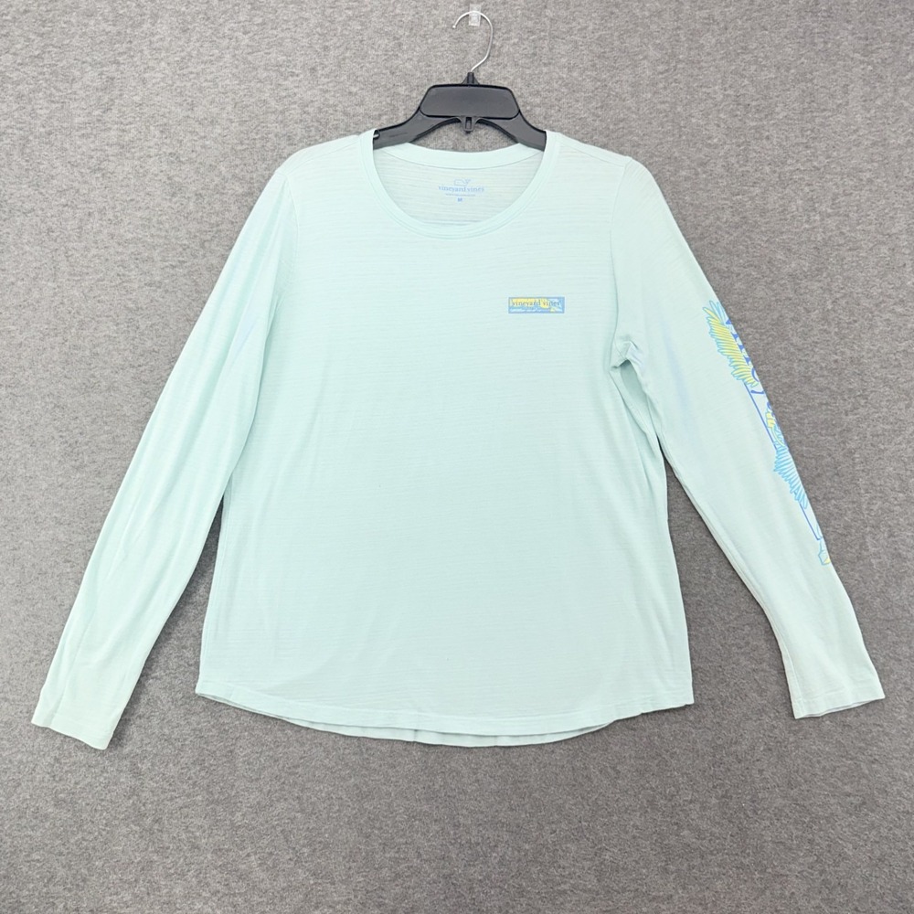 Vineyard Vines Mens M Mint Green Cotton Long Sleeve Graphic Pocket T-Shirt Tee
